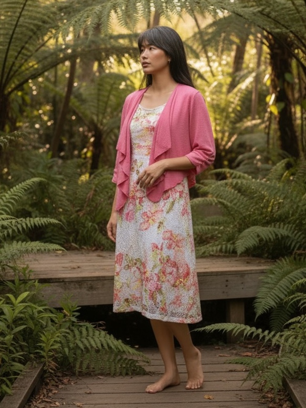 NWOT Perceptions New York 2-Piece Floral Lace Dress & Pink Cardigan Size 14